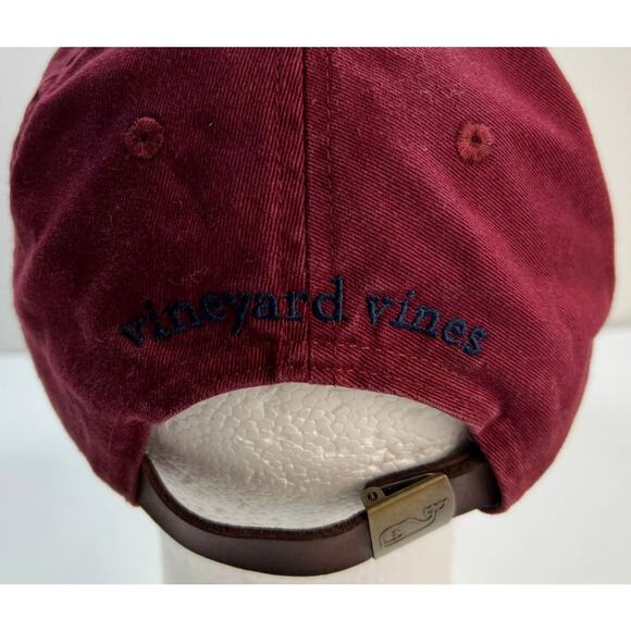 VINEYARD VINES Hat Adjustable Red Burgundy Whale Logo Strap Back Dad Hat Preppy - Picture 4 of 7